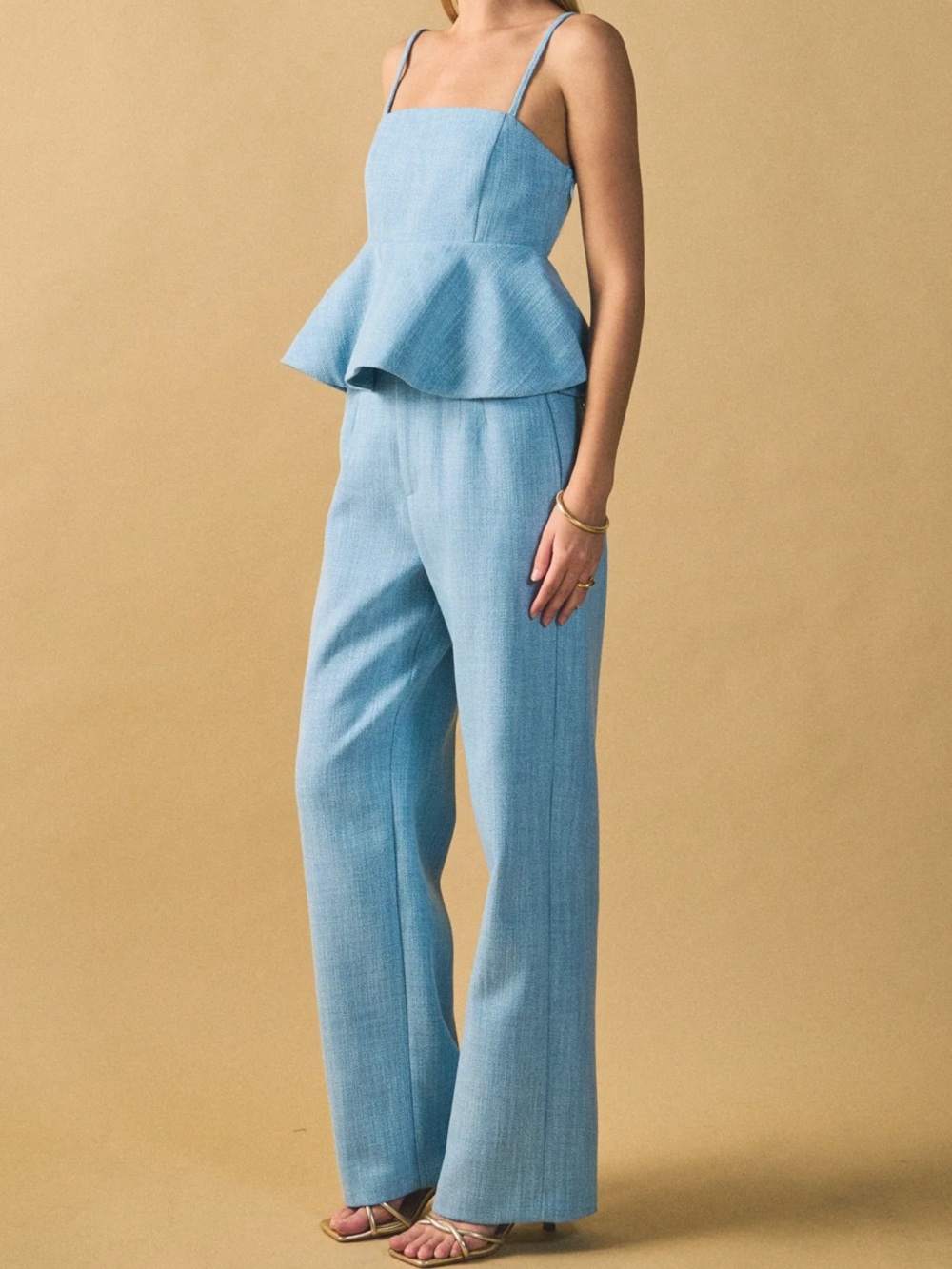 Endless Rose Light Blue Wide-Leg Tweed Pants ONLY